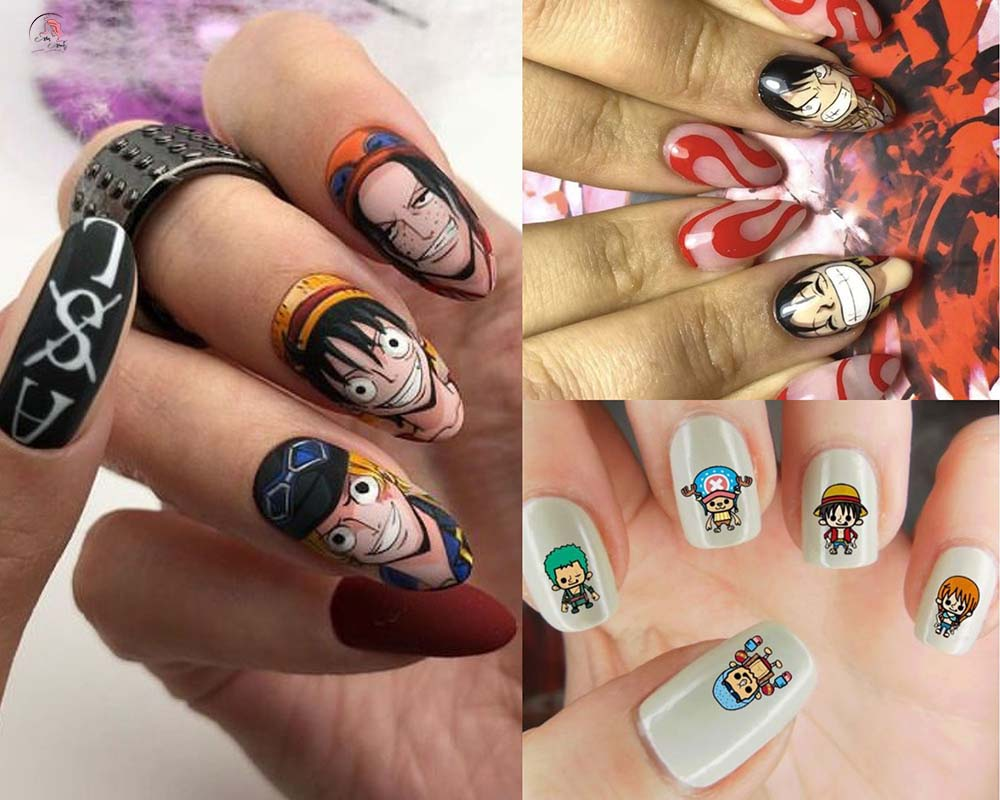 One piece anime nail designs with heart motifs — design 14