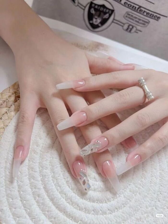 Simple bridal nail style with long natural color
