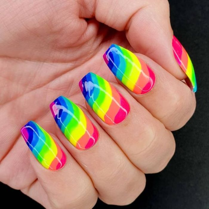 Colorful rainbow nail designs with bold styling — design 22