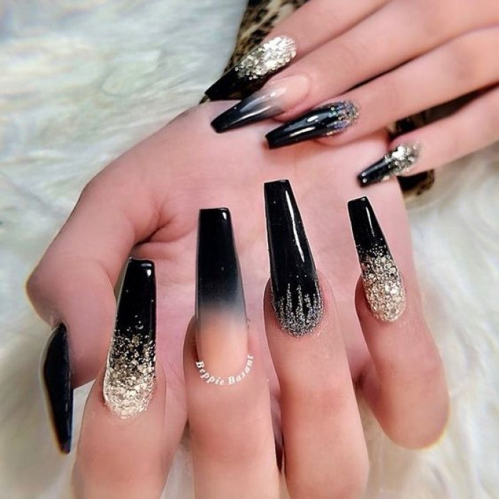 Chic black nail designs with black accents, elegant styling — design 29
