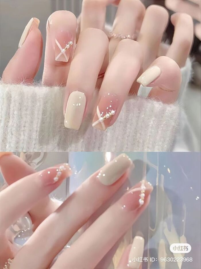 Beautiful nail style for a milky white bride mixed with nude pink