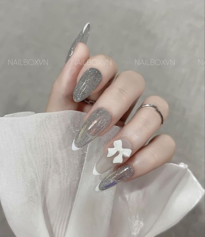 Metallic gray nail design