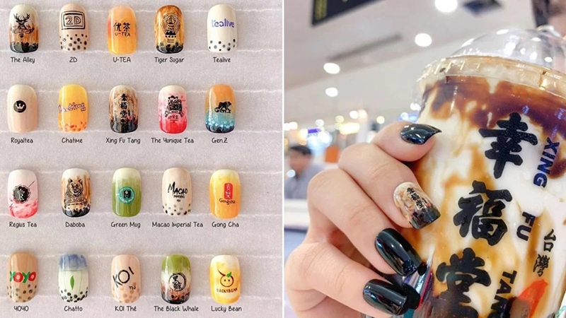 Milky tea-colored nail designs — design 49